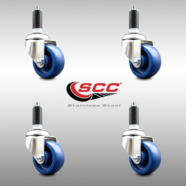3.5 Inch 316SS Solid Polyurethane Swivel 1 Inch Expanding Stem Caster Set